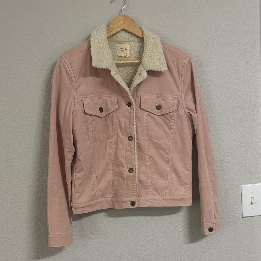 Women’s Pink Corduroy Jean Jacket with Sherpa Collar